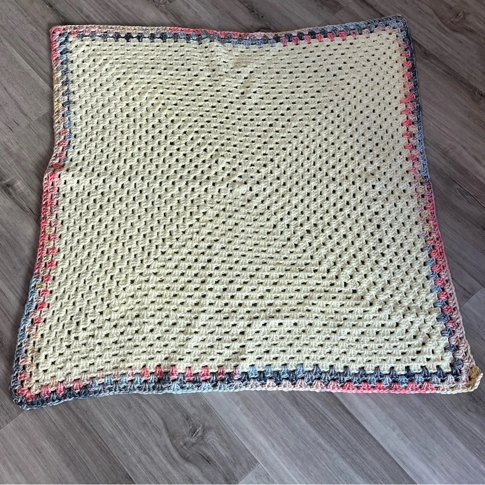 New Handmade Crochet Pastel Yellow Granny Square Blanket